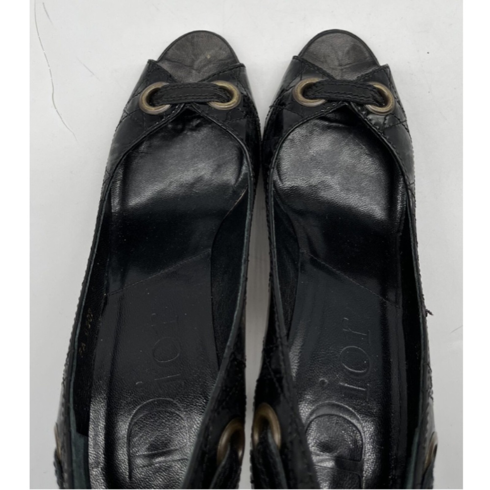 Dior Black Leather Grommet Accent Peep Toe Pumps w/ 'D' Charm on Heel sz 36 - Picture 7 of 7